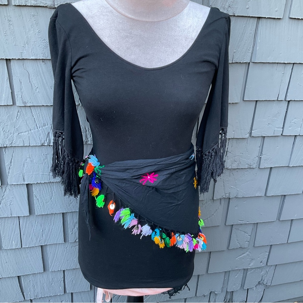 Colorful handmade bohemian gypsy triangle scarf tassels fringe sequins detail - Picture 3 of 11
